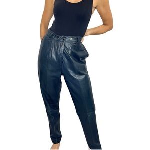 Vintage Canadian made buttery soft pleated high rise blue leather pants 11